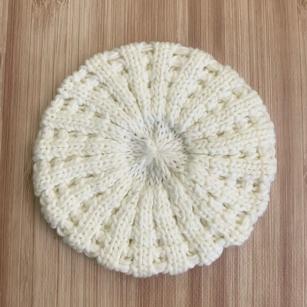 2/$30 Women Cozy Knit Beret Hat Cream Ivory Off White Coastal Winter
